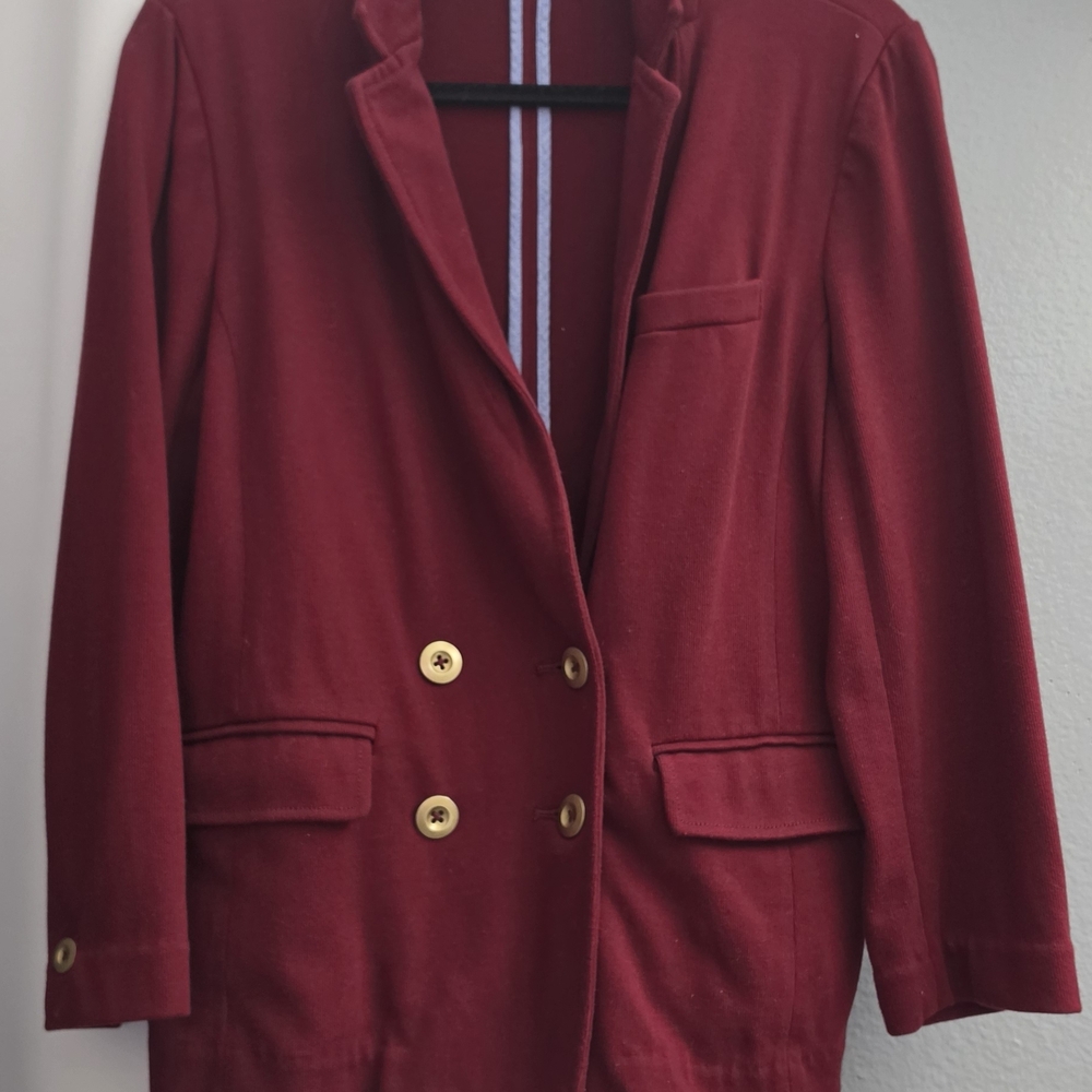 J. Crew Burgundy Double-Breasted Blazer with Gold Buttons